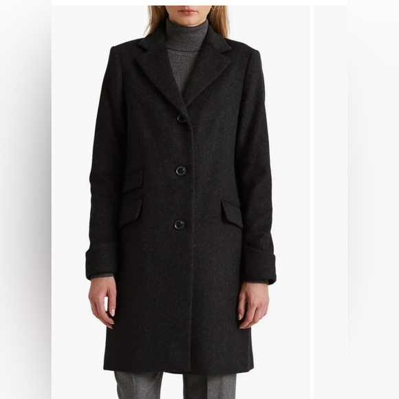 NWT Lauren Ralph Lauren Single Breasted Wool Blend Reefer Coat in Black size 10 - Picture 3 of 17